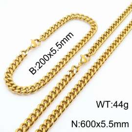 Japanese and Korean minimalist neutral style stainless steel double-sided grinding bracelet necklace 2-piece set