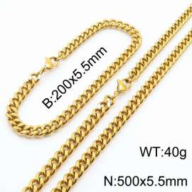 Japanese and Korean minimalist neutral style stainless steel double-sided grinding bracelet necklace 2-piece set