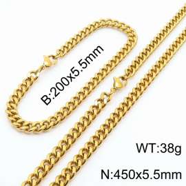 Japanese and Korean minimalist neutral style stainless steel double-sided grinding bracelet necklace 2-piece set