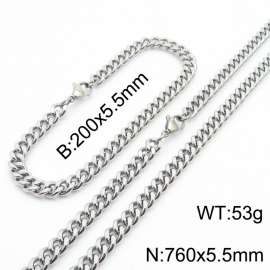 Japanese and Korean minimalist neutral style stainless steel double-sided grinding bracelet necklace 2-piece set