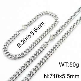 Japanese and Korean minimalist neutral style stainless steel double-sided grinding bracelet necklace 2-piece set