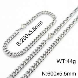 Japanese and Korean minimalist neutral style stainless steel double-sided grinding bracelet necklace 2-piece set