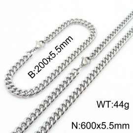 Japanese and Korean minimalist neutral style stainless steel double-sided grinding bracelet necklace 2-piece set