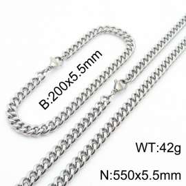 Japanese and Korean minimalist neutral style stainless steel double-sided grinding bracelet necklace 2-piece set