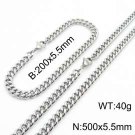 Japanese and Korean minimalist neutral style stainless steel double-sided grinding bracelet necklace 2-piece set