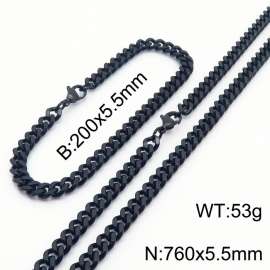 Japanese and Korean minimalist neutral style stainless steel double-sided grinding bracelet necklace 2-piece set