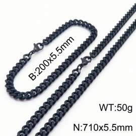 Japanese and Korean minimalist neutral style stainless steel double-sided grinding bracelet necklace 2-piece set