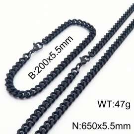 Japanese and Korean minimalist neutral style stainless steel double-sided grinding bracelet necklace 2-piece set