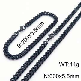 Japanese and Korean minimalist neutral style stainless steel double-sided grinding bracelet necklace 2-piece set