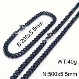 Japanese and Korean minimalist neutral style stainless steel double-sided grinding bracelet necklace 2-piece set