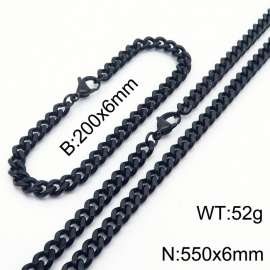 Hip Hop Versatile Double sided Grinding Cuban Chain Men's and Women's Bracelet Necklace 2-piece Set