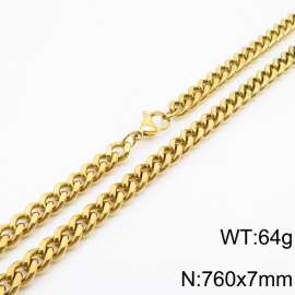 760×7mm European and American hip-hop style double-sided polished Cuban chain stainless steel men's necklace