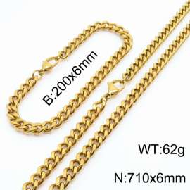 Hip Hop Versatile Double sided Grinding Cuban Chain Men's and Women's Bracelet Necklace 2-piece Set