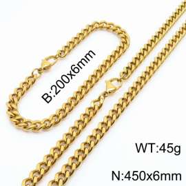 Hip Hop Versatile Double sided Grinding Cuban Chain Men's and Women's Bracelet Necklace 2-piece Set