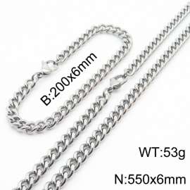 Hip Hop Versatile Double sided Grinding Cuban Chain Men's and Women's Bracelet Necklace 2-piece Set