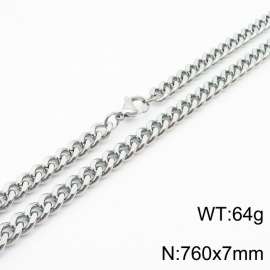 760×7mm European and American hip-hop style double-sided polished Cuban chain stainless steel men's necklace