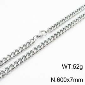 600×7mm European and American hip-hop style double-sided polished Cuban chain stainless steel men's necklace