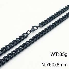 760x8mm stainless steel cuban link chain black necklace for women men
