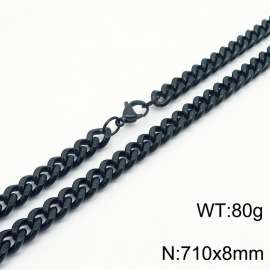 710x8mm stainless steel cuban link chain black necklace for women men
