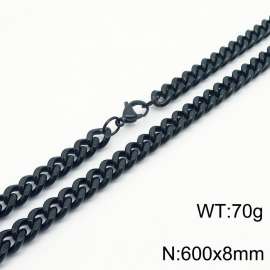 600x8mm stainless steel cuban link chain black necklace for women men