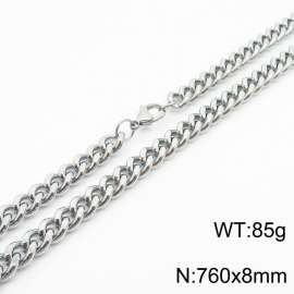 760x8mm stainless steel cuban link chain silver color necklace for women men