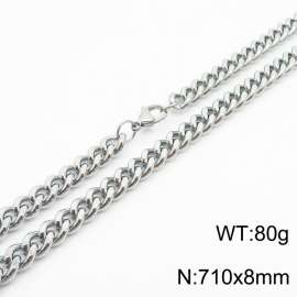 710x8mm stainless steel cuban link chain silver color necklace for women men