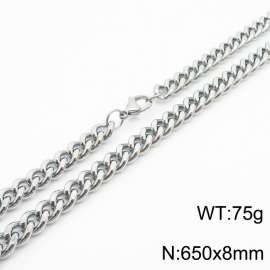650x8mm stainless steel cuban link chain silver color necklace for women men