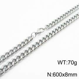 600x8mm stainless steel cuban link chain silver color necklace for women men