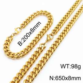 8mm stainless steel cuban link chain jewelry sets for women men gold color bracelet & necklace