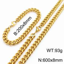 8mm stainless steel cuban link chain jewelry sets for women men gold color bracelet & necklace