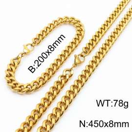 8mm stainless steel cuban link chain jewelry sets for women men gold color bracelet & necklace