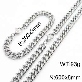 8mm stainless steel cuban link chain jewelry sets for women men silver color bracelet & necklace