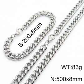 8mm stainless steel cuban link chain jewelry sets for women men silver color bracelet & necklace