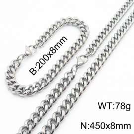 8mm stainless steel cuban link chain jewelry sets for women men silver color bracelet & necklace