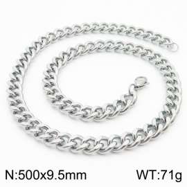 500x9.5mm Stainless Steel twist cuban chain silver color necklace for men women