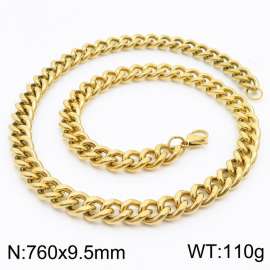 760x9.5mm Stainless Steel twist cuban chain gold color necklace for men women