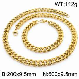 9.5mm stainless steel jewelry sets for men women twist cuban chain gold color bracelet & necklace