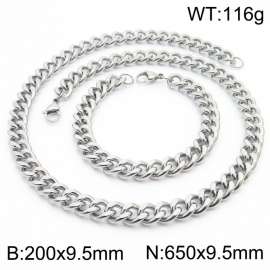 9.5mm stainless steel jewelry sets for men women twist cuban chain bracelet & necklace