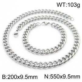 9.5mm stainless steel jewelry sets for men women twist cuban chain bracelet & necklace