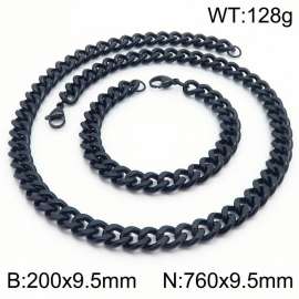 9.5mm stainless steel jewelry sets for men women twist cuban chain black bracelet & necklace