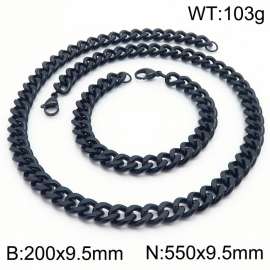 9.5mm stainless steel  jewelry sets for men women twist cuban chain black bracelet & necklace