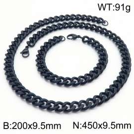 9.5mm stainless steel  jewelry sets for men women twist cuban chain black bracelet & necklace