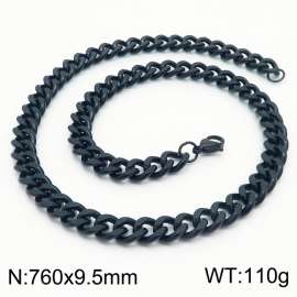 760x9.5mm Stainless Steel twist cuban chain black necklace for men women