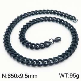 650x9.5mm Stainless Steel twist cuban chain black necklace for men women