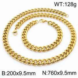 9.5mm stainless steel jewelry sets for men women twist cuban chain gold color bracelet & necklace