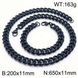 11mm stainless steel  jewelry sets  for men punk cuban chain black bracelet & necklace