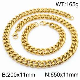 11mm stainless steel  jewelry sets  for men punk cuban chain gold color bracelet & necklace
