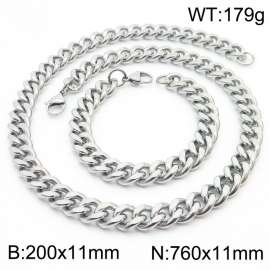 11mm stainless steel  jewelry sets  for men punk cuban chain bracelet & necklace