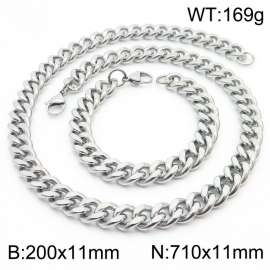11mm stainless steel  jewelry sets  for men punk cuban chain bracelet & necklace