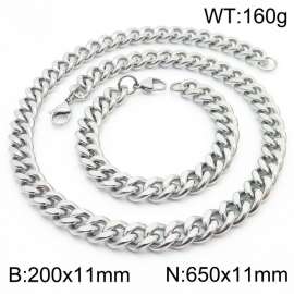 11mm stainless steel  jewelry sets  for men punk cuban chain bracelet & necklace